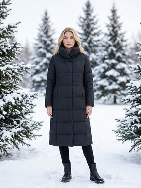 Cole Haan Long Black Quilted Puffer Coat with  amazing Large like New L
